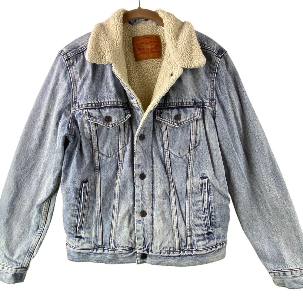 Levi's Original Denim Sherpa Lined Trucker Jacket Size S Snap Front